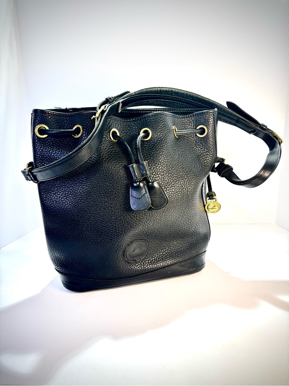 Classic Dooney & Bourne Black Leather Drawstring Bucket Bag
